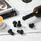 Honoson 6 Pieces Wine Stopper Resealable Pump Vacuum Silicone Saver Practical for Kitchen Supplies Bottle Tools (Black)