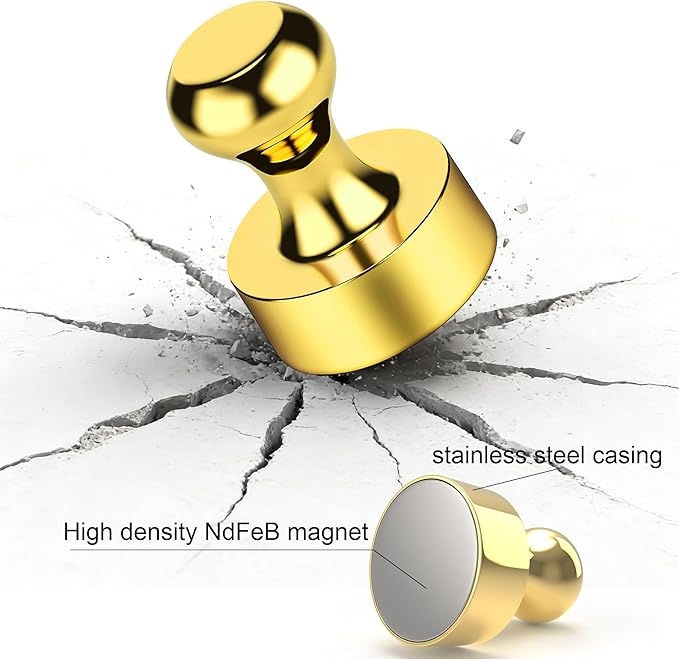 Tiergrade Metallic Magnets, Refrigerator Magnets, 60 Pack Gold Magnetic Push Pins, Strong Fridge Magnets, Multi-use Whiteboard Magnets Perfect for Kitchen Office Classroom