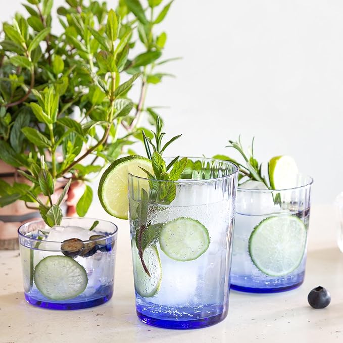 Bormioli Rocco Exclusiva Gin Fizz Glasses, Set of 12 - Sapphire Blue 17 Oz. Tumblers, Laser Cut Rim & Star Glass Clarity - Durable Cocktail & Drinking Glasses for Barware & Table Use - Made in Italy