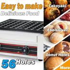 Takoyaki Maker Commercial Ebelskiver Pan 56 Holes Electric Grill Machine for Aebleskiver, Cake Pops, Pancake Balls, Donut Holes, 4000W, 110V