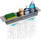 NiHome Extendable Over Sink Kitchen Organizer, Small Telescopic Brush Storage Rack for Sponge, Non-Slip Pads Expandable Sink Caddy, Adjustable Sponge/Brush Rack with Drainage Durable ABS (Dark Gray)