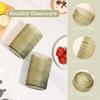 JOVGANK Green Vintage Hobnail Drinking Glasses Set of 6, Water Tumbler 15oz, Kitchen & Bar Beaded Highball Glasses, Beverage Glass Cups for Water, Beer, Juice, Housewarming and Mother's Day Gift