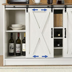 4ever2buy Farmhouse Coffee Bar Cabinet with Hutch, 47 Inch Buffet Cabinet with Storage, White Wine Bar with 9 Wine Racks and 6 Hooks, Coffee Bar Table with Adjustable Shelves for Living Dining Room