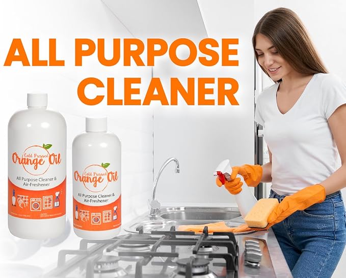 Premium Cold Pressed Orange Oil Concentrate- 16 oz (with D-Limonene), Concentrated Cold Pressed Orange Oil Cleaner - All-Purpose Citrus Cleaner and Degreaser Blend