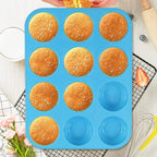 Silicone Muffin Pan, Cupcake Pan, 12 Cups, Food Grade Egg Muffin Baking Silicone Molds, Non-stick, 3 Pcs