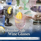 Yungala Multi Color Wine Glasses Set of 6 Vintage Hobnail Goblets 10 oz Dishwasher Safe