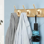 Gold Wall Hooks, 6 Pack Coat Robe Hook Heavy Duty Metal Double Bath Hook Wall Mounted, Hand Towel Hooks for Cubicle Bathroom Kitchen Closet Garage
