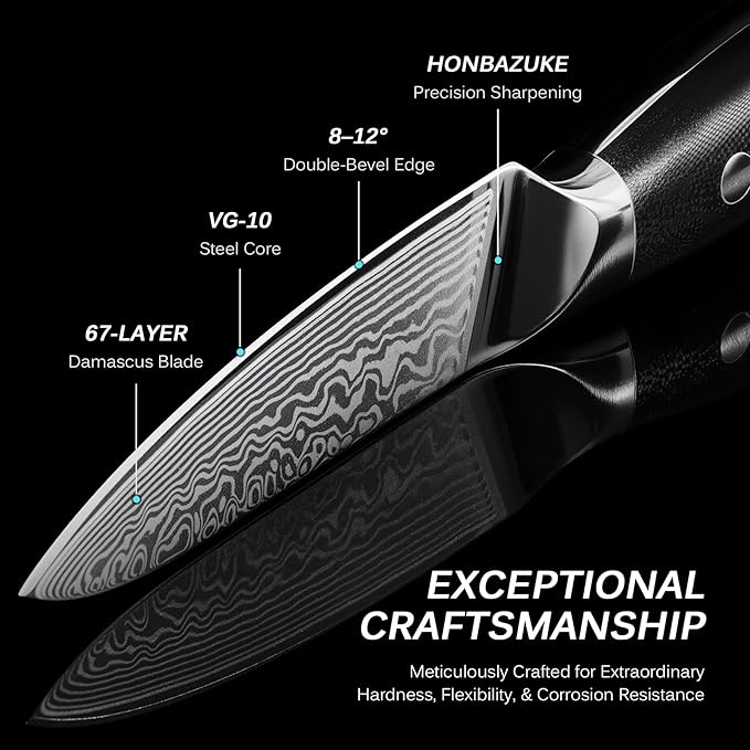 KYOKU Paring Knife - 3.5" - Shogun Series - Japanese Style VG10 Steel Core Damascus Blade - with Sheath & Case