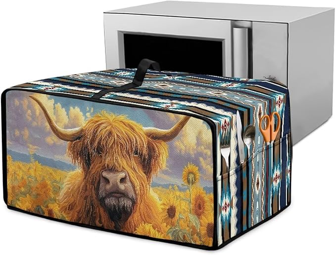 Highland Cattle Sunflower Print Toaster Cover Air Fryer Dust Cover Anti Fingerprint Aztec Toaster Oven Cover Washable Kitchen Small Appliance Covers (Large-18.5 * 22.5 * 12.99 inches)