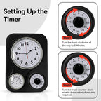 Lily's Home - 9.5 Inch x 12.5 Inch - Retro Kitchen Wall Clock, Vintage Wall Clock with a Thermometer and 60-Minute Timer, Ideal for Any Kitchen, Office, or Diner (Black)