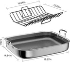 COOKER KING Stainless Steel Nonstick Roasting Pan with Rack, 18.27x14.84 Inch Roaster Pan for 25 lb Turkey & Chicken, Oven Safe Up to 900°F, Compatible with All Cooktops (Rectangular, Large)