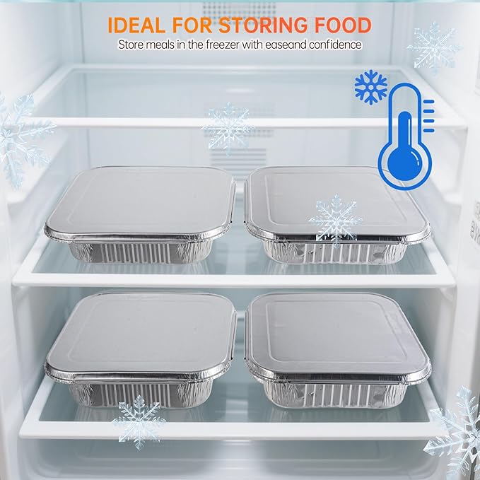8x8 Aluminum Pans with Lids - 10 Pack Disposable Baking Pans, Tin Foil Pans with Lids for Holiday Cooking, Christmas, Parties Meal Prep, Storage, Heating and Baking