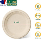JOLLY CHEF 100% Compostable Small Paper Plates, 200 Pack 6 Inch Heavy Duty Dessert Plates, Disposable Biodegradable Eco-Friendly Sugarcane, Bulk Nature