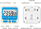 KTKUDY Digital Kitchen Timer with Mute/Loud Alarm Switch ON/Off Switch, 12-Hour Clock & Alarm, Memory Function Count Up & Count Down for Kids Teachers Cooking, Large LCD Display, Strong Magnet (Blue)