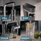 Stainless Steel Black Sparkling Water and Soda Maker Machine with 3 Black Stainless Steel 1L Re-Usable Bottle