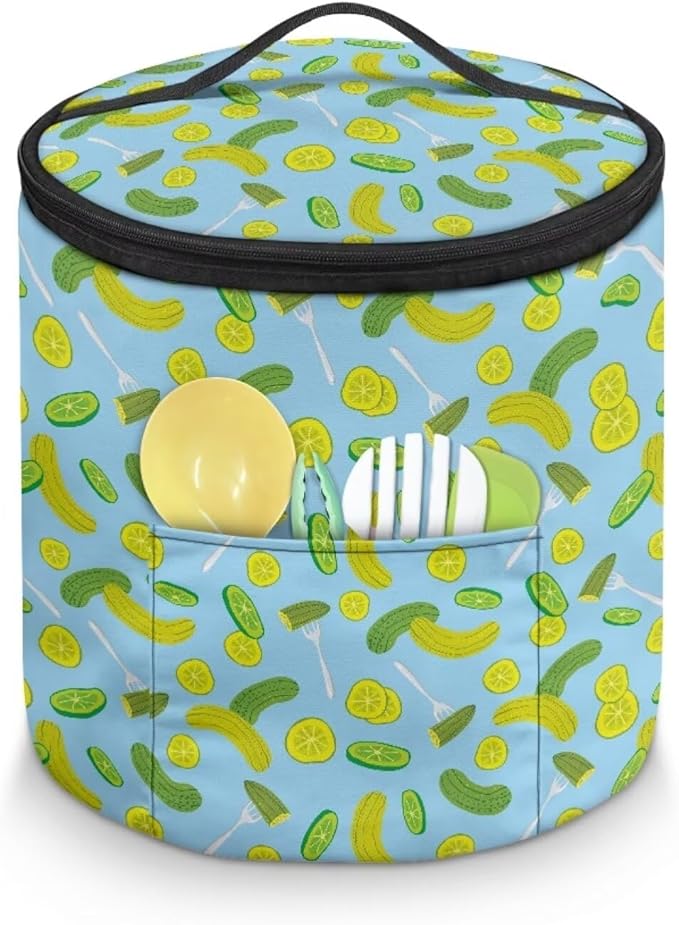 Electric Pressure Cooker Insulation Bag Hand Washable Pressure Cooker Storage Bag Protective Hood with Pocket, Fork Pickled Cucumber