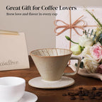 DOWAN Pour Over Coffee Maker, Non-Electric Pour Over Coffee Dripper, Manual Brew Maker, Single Cups Porcelain Slow Brewing Accessories for Gifts, Grey