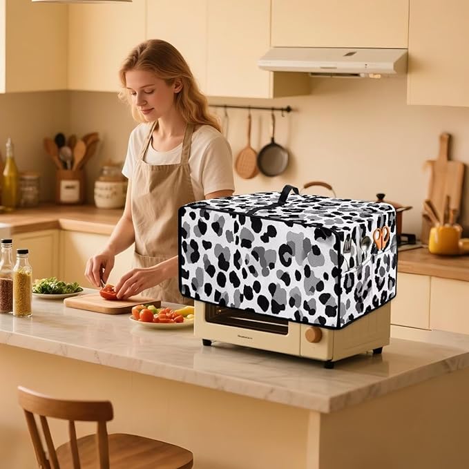 Leopard Print Toaster Oven Dust Cover, Heat-Resistant Case for Toaster Oven, Heavy Duty Washable Dust Cover Fit Most Small Appliance, (Medium-16.1*19.71*10 inches)