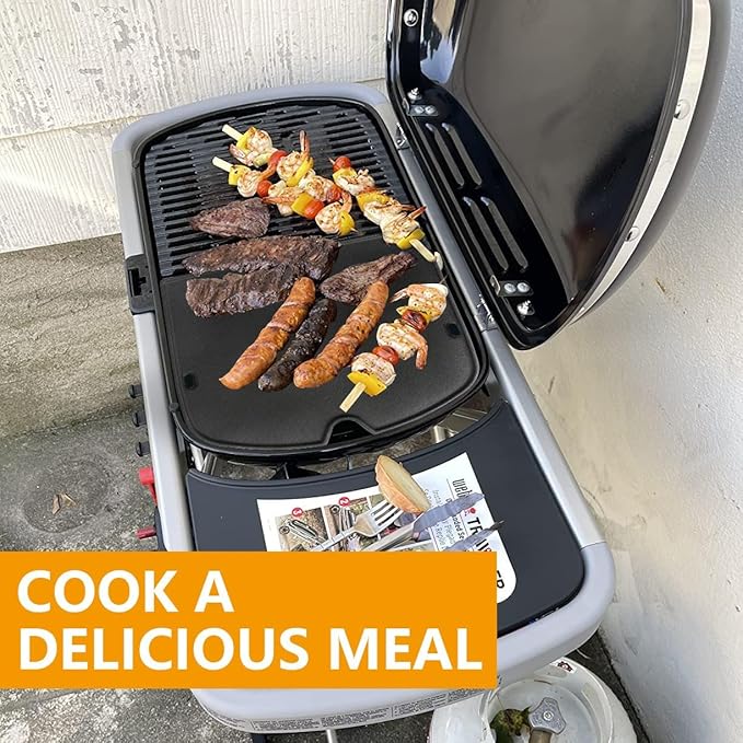 BBQ-PLUS Cast Iron Cooking Griddle for Weber Traveler Portable Gas Grill, Rectangular, Black, 12.5 x 13.4 inch