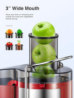 Juicer Machine, 800W Centrifugal Juicer Extractor with Wide Mouth 3” Feed Chute for Fruit Vegetable, Easy to Clean, Stainless Steel, BPA-free (Red)