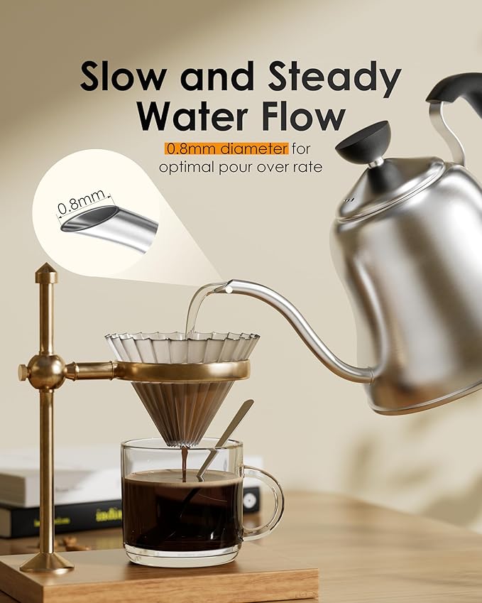 Coffee Kettle for Stove Top Premium Gooseneck Kettle, Pour Over Coffee Tea Pot, Stovetop Teapot, Hot Water Heater for Camping, Home & Kitchen, Stainless Steel - Small 28oz, Brushed