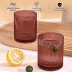 Physkoa Rose Red Ribbed Drinking Glasses Set of 6 – 9oz Vintage Red Glassware, Embossed Ribbed Tumbler Cups for Juice, Cocktail, Water, Iced Coffee