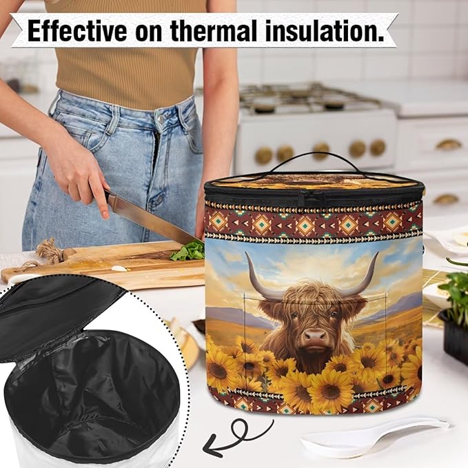 Sunflower Electric Pressure Cooker Storage Bag Anti Splash Oil-proof Highland Cow Electric Pressure Cooker Insulation Bag Enclosed Bottom Aztec