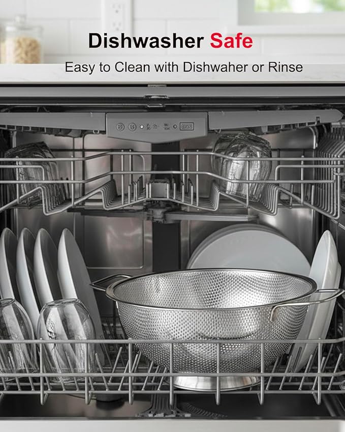 5-Quart Colander for Kitchen, Stainless Steel Colander with Base, Pasta Strainer with Handle, Food Strainer for Spaghetti, Vegetables, Fruit