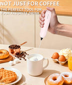 MEIRUBY 2-Pack Milk Frother Handheld with Stand, Valentines Day Gifts for Him and Her, Powerful Electric Coffee Frother, Coffee Lover Gift for Lattes, Cappuccino, Matcha & Hot Chocolate, White/Pink