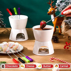 Mudder 6 Pieces Fondue Mug Ceramic Pot and 24 Pieces Forks Set for Melting Chocolate, Cheese, Broth or Tapas on Christmas Gift Valentine's Day(Red and White)