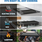 SafBbcue Upgraded Cast Iron Griddle, 15 x 8.7 Inch Griddle Pan with Silicone Cooling Handle, Griddle for Gas Stove, Electric, Flat Top, Portable for Indoor Stovetop or Outdoor Camping BBQ, Black