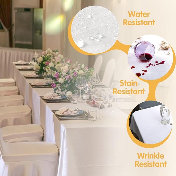 BRILLMAX 8 Pack White Tablecloths for 6 Foot Rectangle Tables 60 x 102 Inch - 6ft Rectangular Bulk Linen Polyester Fabric Washable Cloth Cover for Wedding Reception Banquet Birthday Party