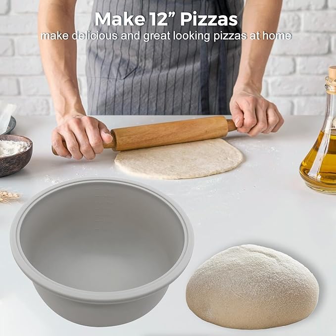 3Pcs Stackable Silicone Pizza Dough Proofing Proving Containers with Lids,Pizza Dough Proofing Box 700ml For Home Kitchen | Make 12" Pizzas (Grey)