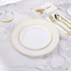 BESTVIP 100PCS Gold Plastic Plate, Disposable Party Plates with 50 Dinner Plates and 50 Dessert Plates, Plastic Plate for Parties, Wedding and Birthday