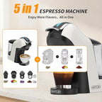 KOTLIE EM-308B Espresso Machine, Single Serve Coffee Maker Compatible with Multiple Capsule Types, Ground Coffee, and ESE Pods, 3 Temperatures, 7 Water Volume Levels, 34 Oz（White）