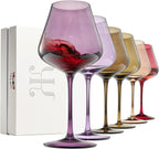 Khen Colored Crystal Wine Glass Set of 6, Large 20 OZ Glasses, Fall Leaves Terracotta Bright Italian Style Tall Stemmed Drinkware Red & White Wine, Water Dinner Glasses, Color Glassware Stemmed