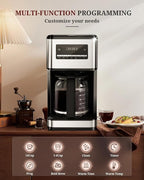 Kismile Coffee Maker, 14-Cup Programmable Drip Coffee Makers Machines with Timer, Keep Hot Plate & Reusable Filter, Self-Cleaning, Auto Pause, Stainless Steel