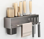 SEIDO Carbon Steel Utensil Rack – Space-Saving 12" L Kitchen Organizer with hooks & hanging bar, Gunmetal Gray Knife Holder, 2 Installation Options (Adhesive/Screwed)