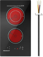 12-inch Electric Cooktop with 2 Burners - 9 Power Levels for Rapid, Even Heating, Compact Design, Child Safety Lock, Ceramic Glass Surface, 220-240V (Plug Not Included)