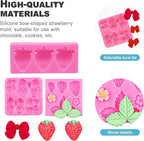 CoguZed 4 Pcs Strawberry and Bow Silicone Molds, Fruit and Leaf Fondant Mold for Chocolate, Candy Making, Cake Decorating and Clay Crafting