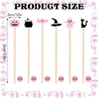 JarThenaAMCS 120Pcs Halloween Coffee Stirrers Disposable Pink Black Ghost Bat Cat Pumpkin Stir Sticks Wooden Drink Stirrer for Hot Chocolate Milkshake Restaurant Home Office