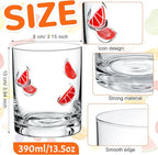 Skylety 2 Pcs Grapefruit Icon Juice Glasses Fruit Drinking Cups Retro Old Fashioned Stemless Wine Glasses 13.5 oz Whiskey Cocktail Coffee Mugs for Summer Holiday Party Gift Decor