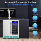 30" Stainless Steel Wine & Beverage Refrigerator - Dual Zone, Built-in/Freestanding with Upgraded Cooling - 30 Bottles & 110 Cans Capacity