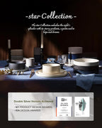 Famiware Star 12-Piece Stoneware Dinnerware Sets with Trim, Service for 4, Ceramic Plates and Bowls Set, Modern Rustic Dishes, Everyday/Formal, Chip/Scratch Resistant, Microwave/Dishwasher Safe, White