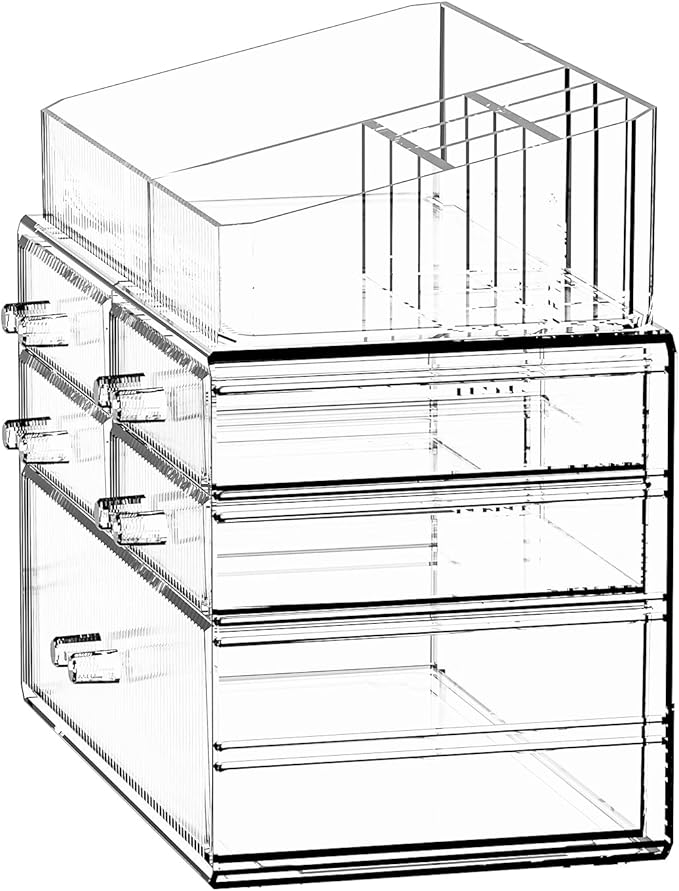 ZHIAI Stackable Organizer, Acrylic Cosmetic Organizer for Dresser, Vanity, Kitchen Cabinet, Bathroom, Under Sink, Home Organization and Storage (1 Top 5 Drawers)