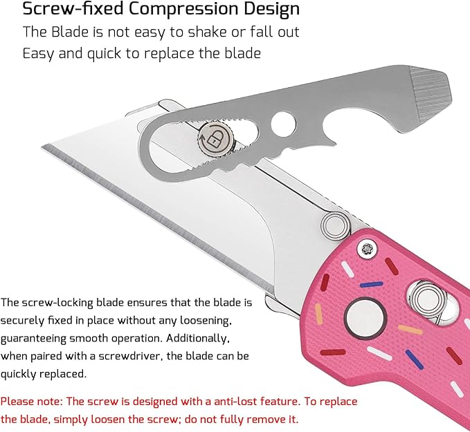 OKNIFE U1 Pro Multitool Folding Utility Knife with Folding Screwdriver, Quick Change Blade, Rail Lock & Pocket Clip for Men Women（Doughnut）