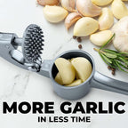 Zulay Kitchen Large Premium Garlic Press Set - Bigger Bowl for Bigger Garlic - Rust Proof Garlic Mincer Tool - Easy-Squeeze, Easy-Clean Silicone Garlic Peeler & Brush (Slate)