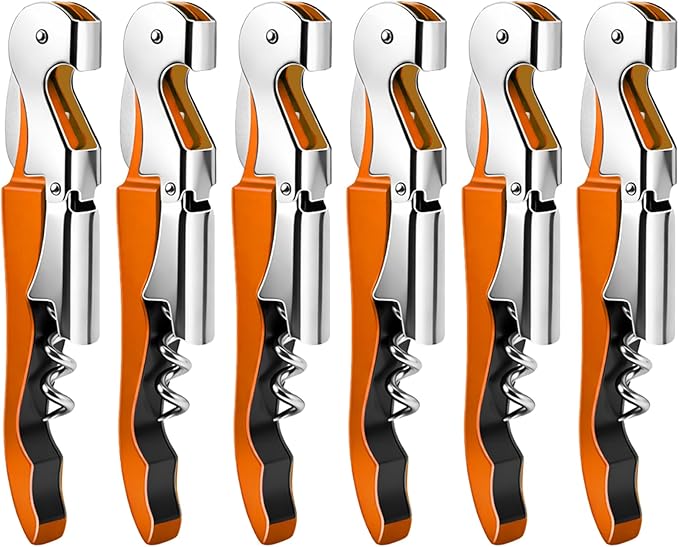 6 Pieces Professional Waiter Corkscrew Wine Openers, Orange Wine Keys Opener Stainless Steel Hinges Serrated Foil Cutter for Restaurant Waiters, Sommelier, Bartenders (Orange)