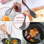 Collfa Rose Gold And Grey Mini Kitchen Utensil Small Five-Piece Set Tiny Silicone Kids Kitchen Tools Whisk Spatula Tongs Spoon And Slotted Spatula For Cooking(Kids Baking Supplies) Grey
