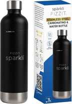 FIZZIT Black Stainless Steel Carbonation Bottle | Compatible with Some Soda Makers | Reusable Sparkling Water Bottle, Dishwasher Safe, BPA-Free (SSB-B)